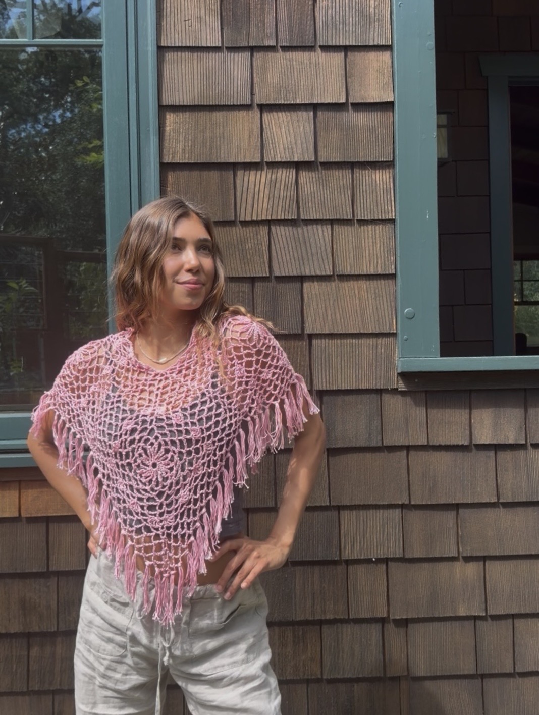 The Pink Leila Poncho - pink handmade crochet poncho