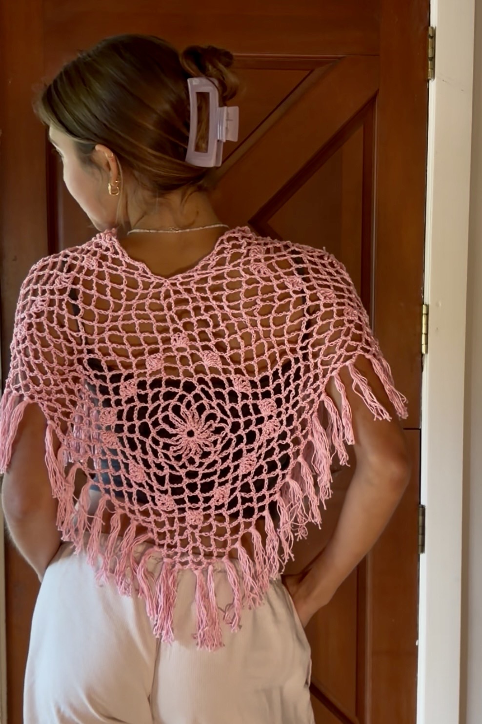 The Pink Leila Poncho center detail