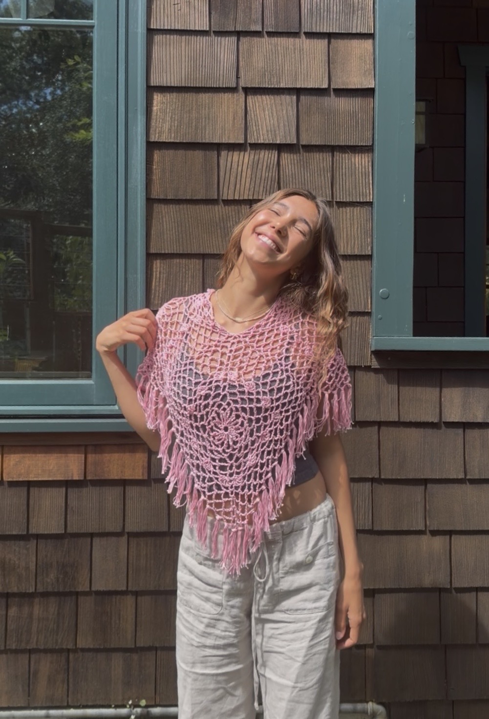 The Pink Leila Poncho side view